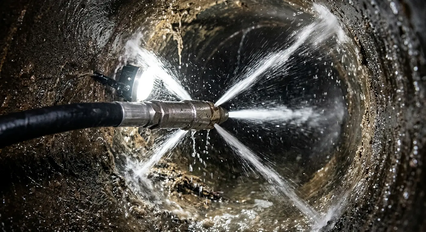 High-pressure hydro jetting nozzle cleaning sewer pipe for Storm Drain Cleaning in Whitemarsh Island